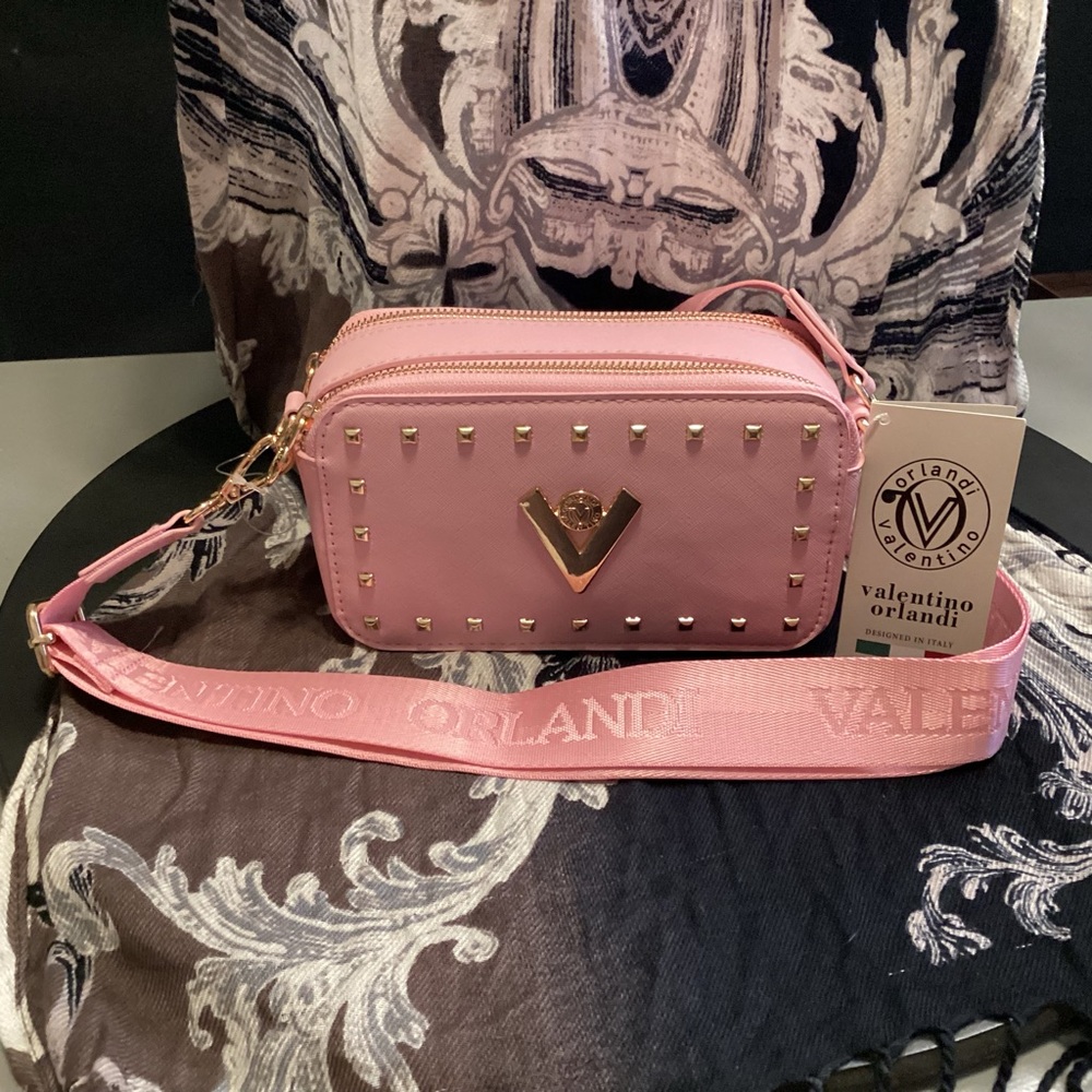 Valentino Orlandi Pink Crossbody Bag with Gold Accents